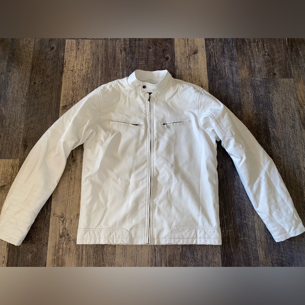Aeropostale Men's White Zip-Front Bomber Jacket